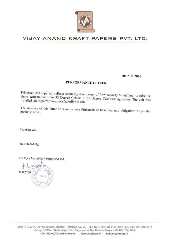 Performance Certificate — Vijay Anand Kraft Papers