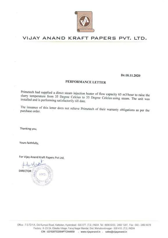Performance Certificate — Vijay Anand Kraft Papers